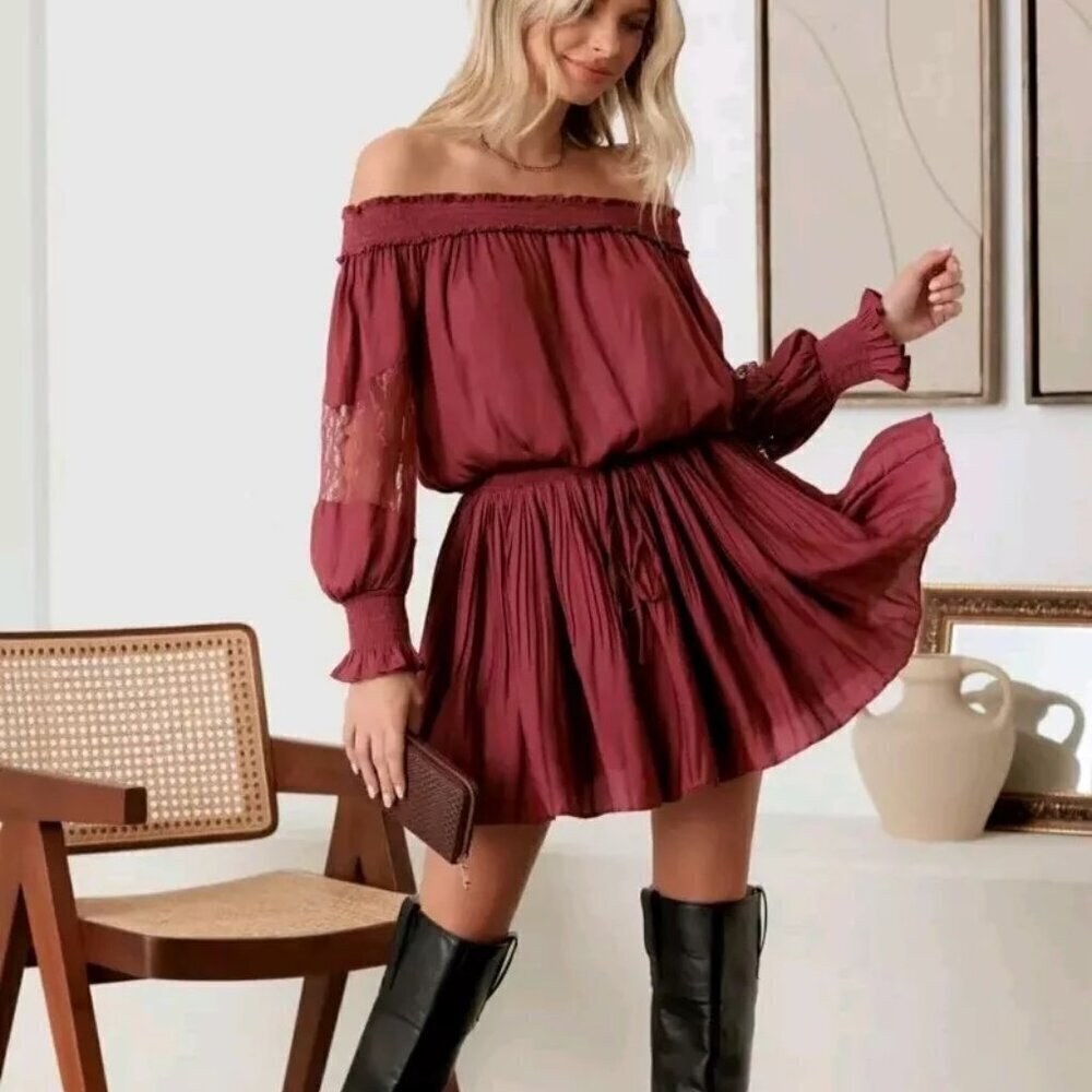 Special Ocassion Party Dress Off The Shoulder Burgundy Red New